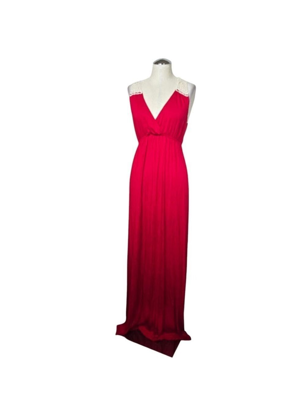 Felicity & Coco Red Maxi V Neck Sleeveless White Lace Dress M